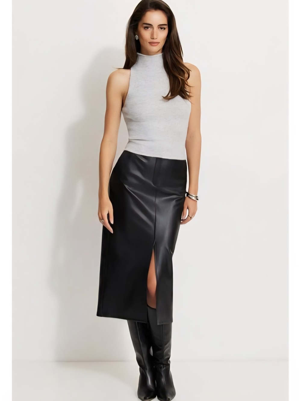 Danbi Faux Leather Midi Skirt